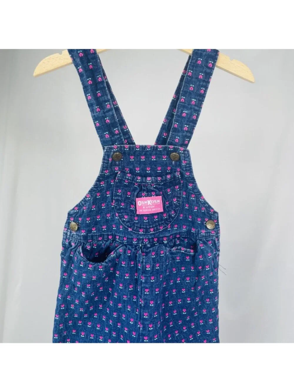 Vintage Oshkosh Girls Tulip Floral Embroidered Dark Wash Denim Overalls 4